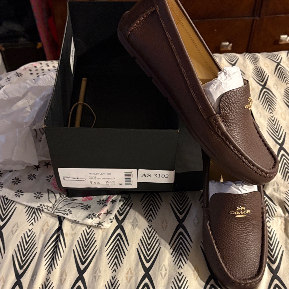 Coach Women’s Dark Brown Leather Slip-On Loafers